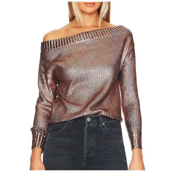 superdown Sweaters - Superdown Marla Sweater Off the Shoulder Rose Gold Black